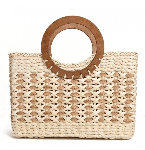 Bamboo Handle Straw Purse