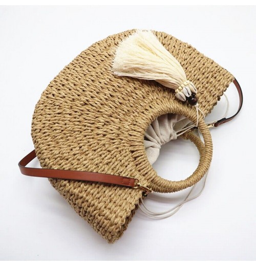 Circle Handle Straw Bag