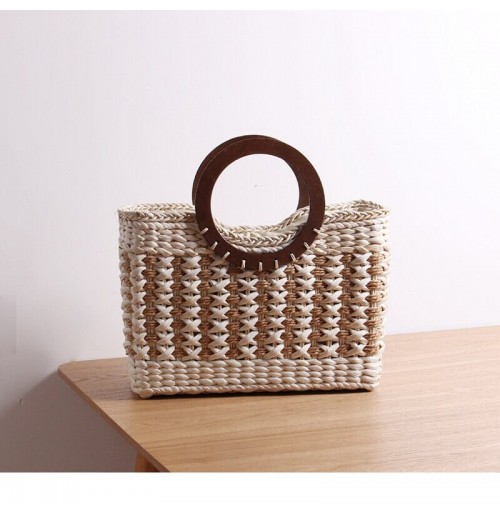 Bamboo Handle Straw Purse