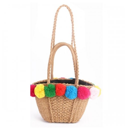 Pom Pom Straw Bag