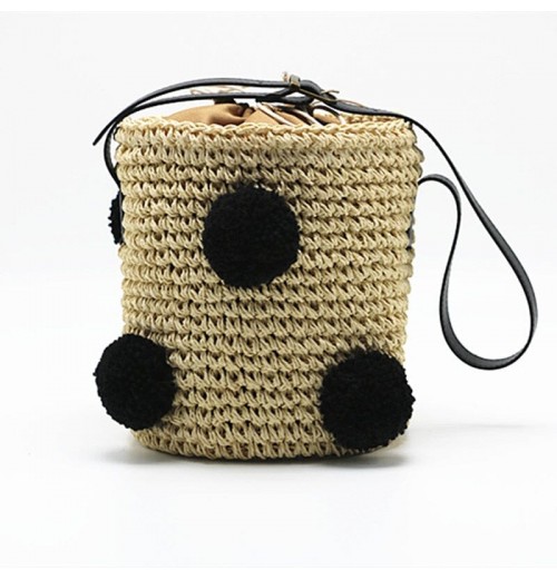 Pom Pom Straw Beach Bag