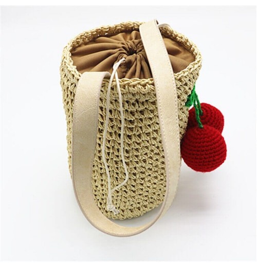 Pom Pom Straw Beach Bag