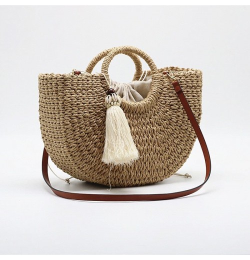 Circle Handle Straw Bag