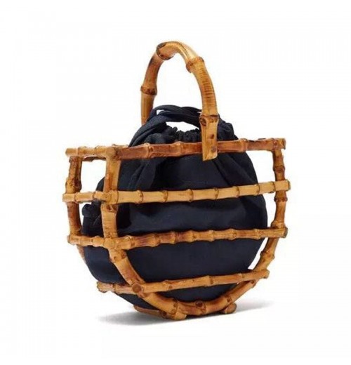 Bamboo Handle Straw Purse Bag