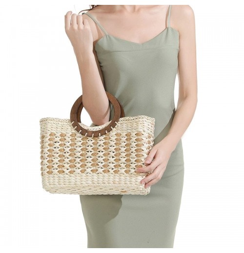 Bamboo Handle Straw Purse