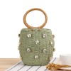 Circle Handle Straw Bucket Bag