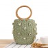 Circle Handle Straw Bucket Bag