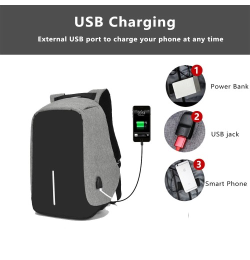 Anti Theft Waterproof Backpack With USB Charging Port