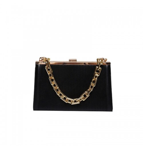 Black Clutch Bag With Chain Strap