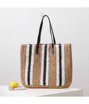 Straw Tote Bag Leather Handles