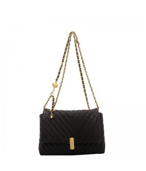 Black Quilted Purse With Gold Chain Strap