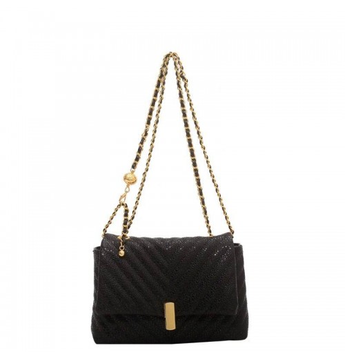 Black Quilted Purse With Gold Chain Strap