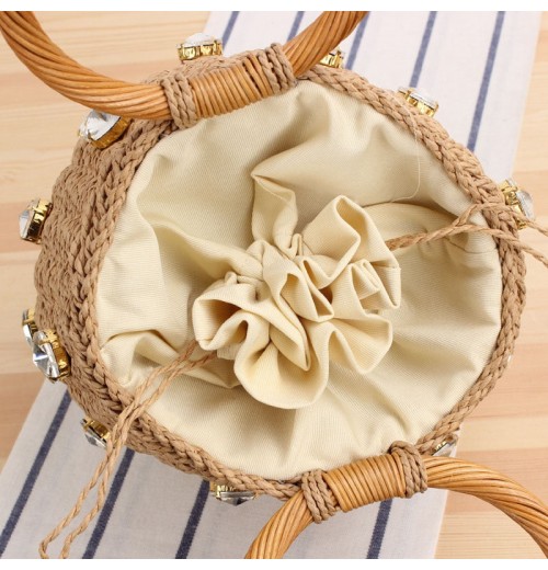 Circle Handle Straw Bucket Bag