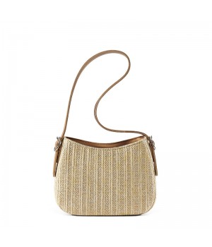 Straw And Brown Leather Purse