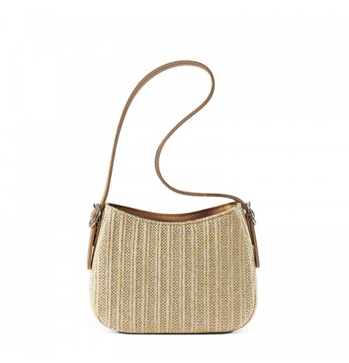 Straw And Brown Leather Purse