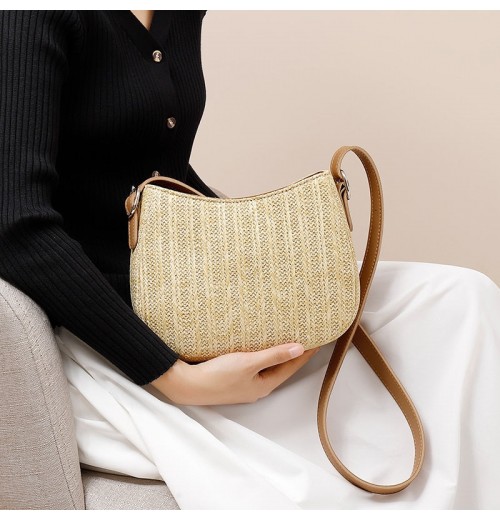 Straw And Brown Leather Purse