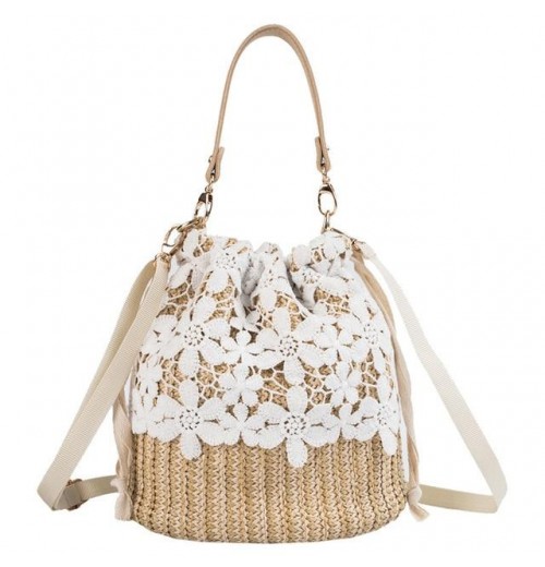 Straw Basket Bag With Drawstring Closure