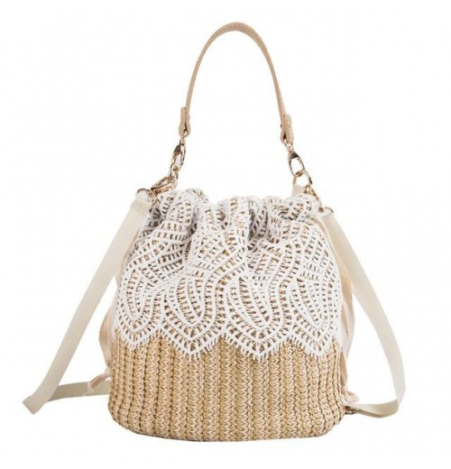 Straw Basket Bag With Drawstring Closure