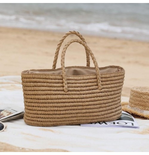 Straw Basket Bag With Drawstring